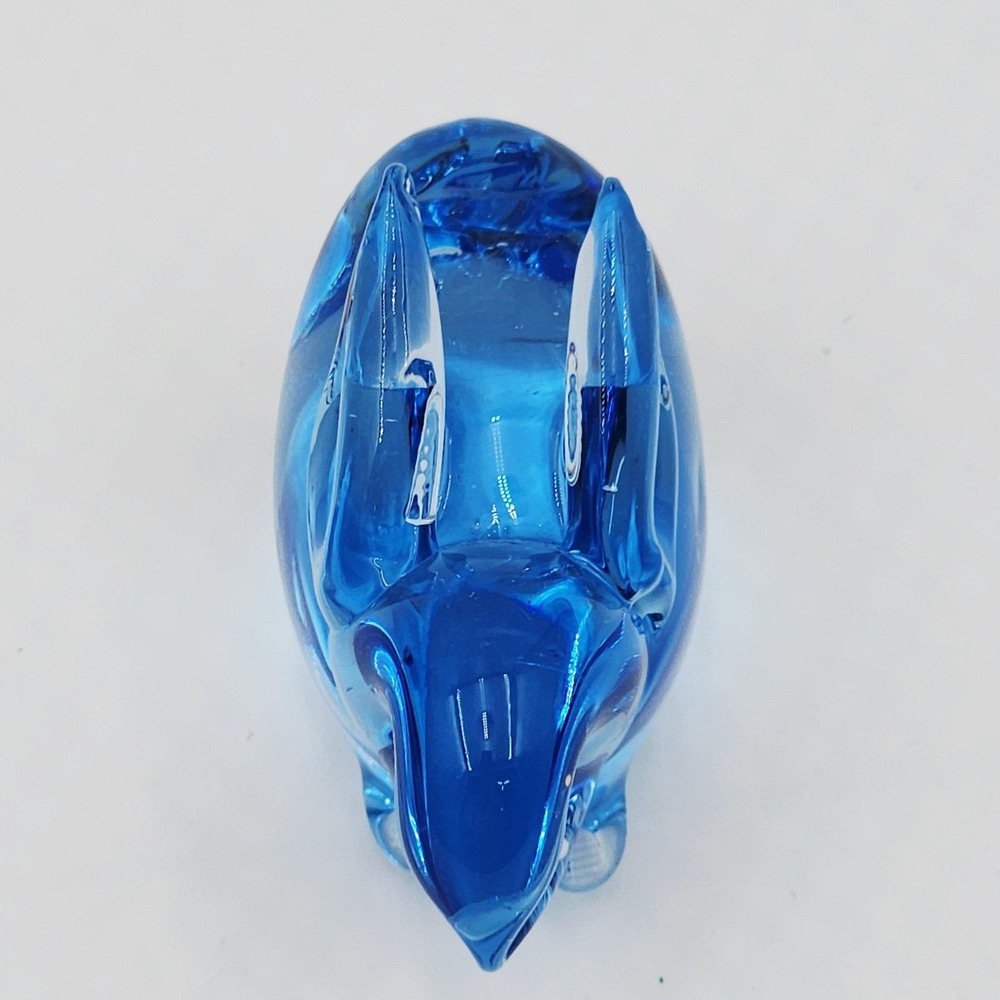 Vintage Blue Glass Rabbit Paperweight Fenton Style Hand Crimped Chubby Bunny - Picture 4 of 8